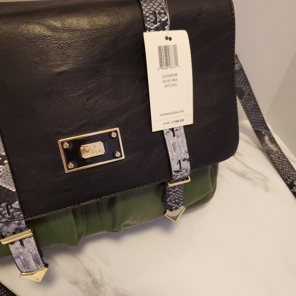 Nwt Steve Madden Black And Green Satchel - Picture 6 of 12